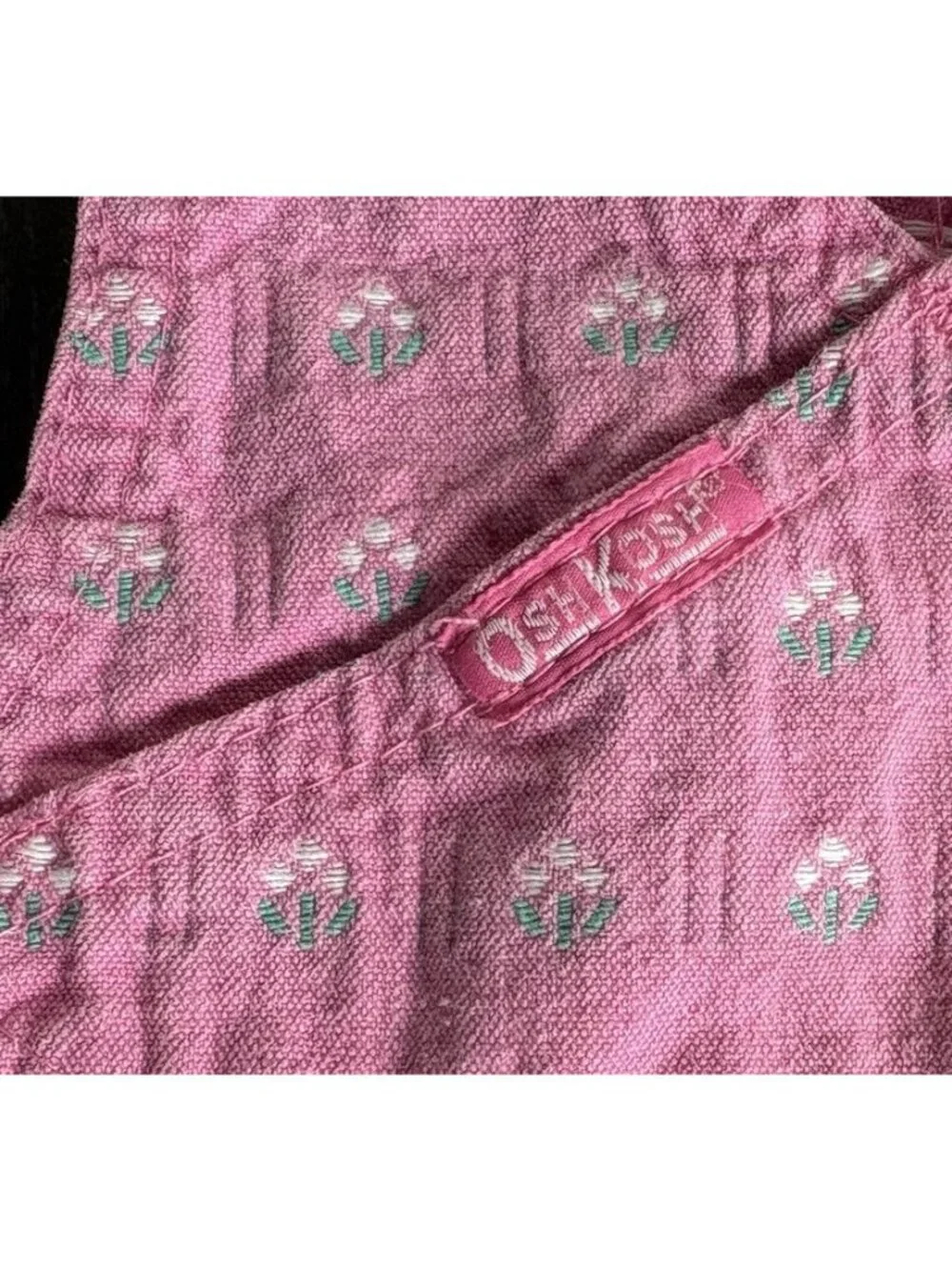 Vintage 80s OSHKOSH Baby Girl 24M Pink One-Piece Romper Overalls Floral Print